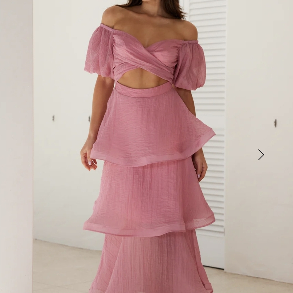 Hello Molly Pink Off-Shoulder Midi Dress